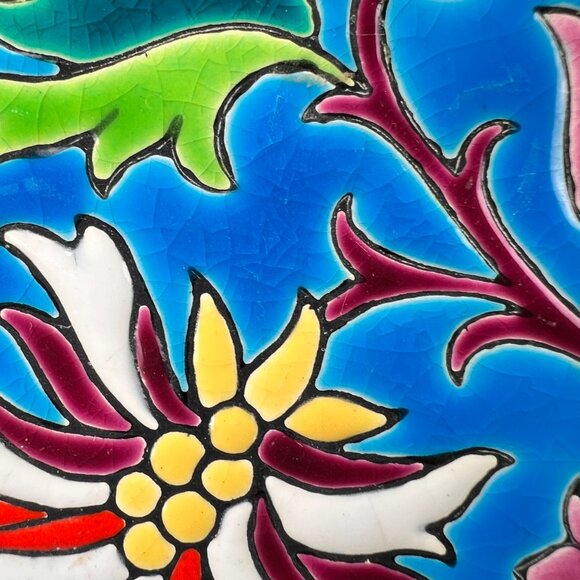 Vtg Emaux de Longwy Ceramic Pottery Blue Enameled Cloisonne Bowl France 30s - Picture 13 of 16